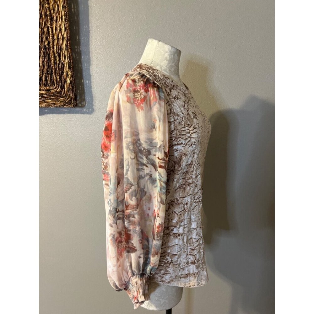 Anthropologie Meadow Rue Top XS Extra Small Pink Floral Velvet Long Sleeve - Picture 6 of 10